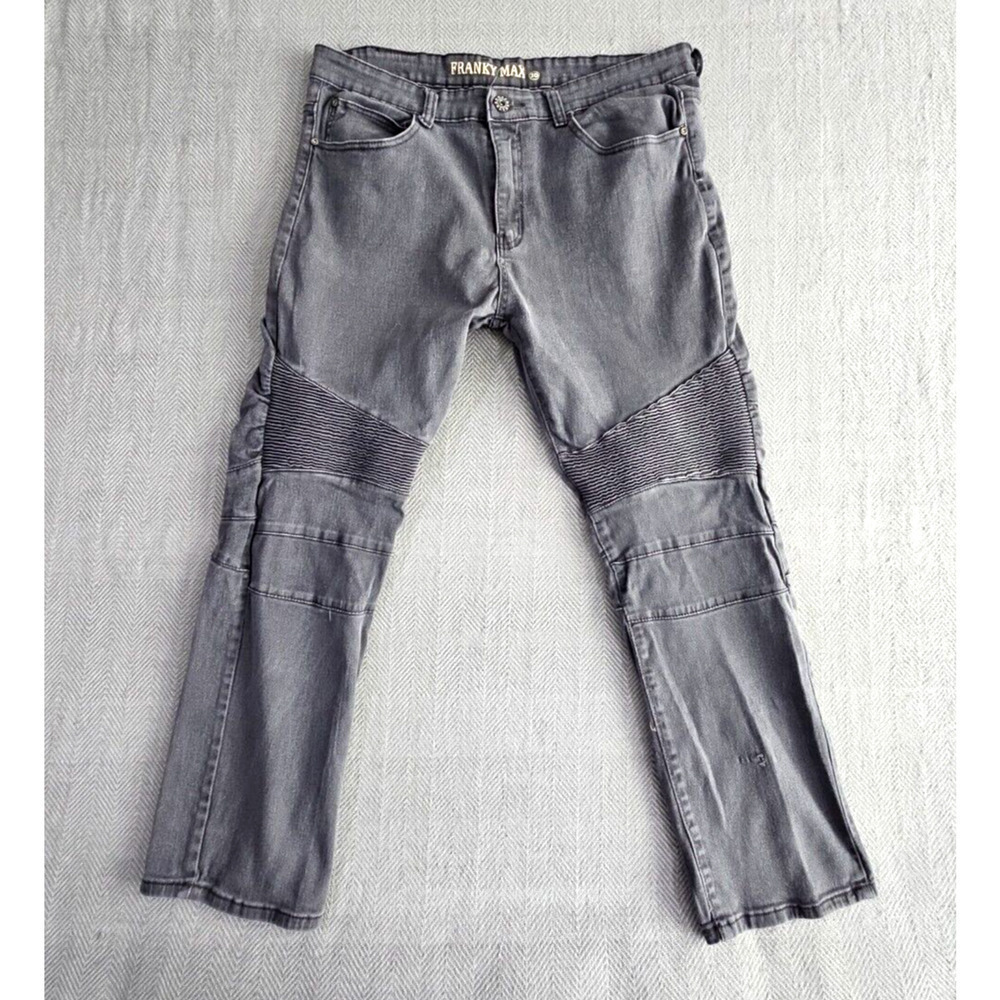 Franky Max Jeans Men's W36 L30 Tapered‎ Gray Wash Moto Biker Reinforcement Denim